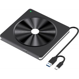 KALANKA-Lecteur CD DVD Externe, Graveur DVD Externe avec USB3.0 Type-C, Lecteur CD/DVD RW ROM Lecteur Graveur CD DVD Optiques Externes pour PC, Laptop Desktops,Macbook, Windows11/10/8.1/7,Mac OS Blan - Neuf