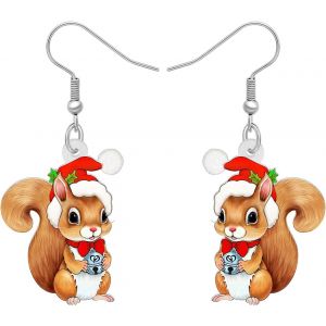 Kal-Boucles D'oreilles Pendantes Goutte En Acrylique Nouveauté Noël Mignon Écureuil Hypoallergénique Animaux Bijoux Cadeaux Pour Les Femmes Festival Party - Neuf
