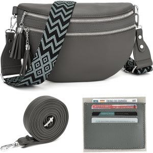 KALANKA-Sac Banane Femme Chic Gris Grand Sac à Bandoulière pour Femme Petit Sac a Main Femmes Bandoulieres avec Fente pour Carte de crédit et 2 Bretelles - Neuf