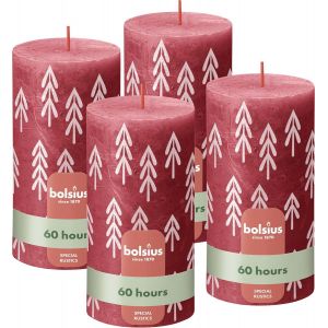 Lot de 4 bougies piliers rustiques Silhouette - Vert avec impression - 13 x 7 cm - Longue durée de combustion - Bougie domestique - Contient de la cire végétale naturelle - Sans huile de palme - Neuf