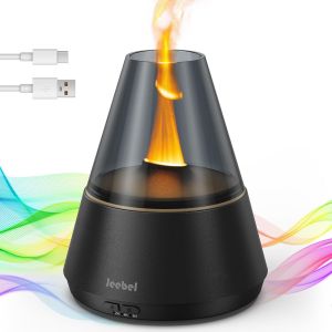 Diffuseur d'Arômes pour Huiles Essentielles - 300ml Diffuseur Moderne avec Effet Lumière de Bougie Flamme LED Colorée - Mini Humidificateur à Brume Froide pour Aromathérapie, Chambre et Bureau - Neuf
