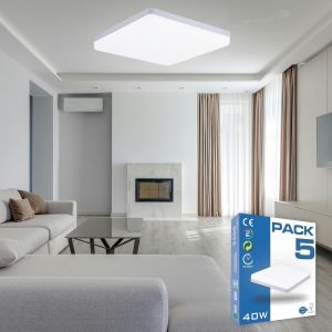 Kal-- Plafonnier Led Multifonction Pour Salle De Bain, Salon, Cuisine, Chambre, Garage - Carré, Blanc Neutre 4000k, 40w (Pack De 5) - Neuf