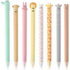 Tianyi-8 Pièces Stylos À Gel Effaçables Kawaii - 0,7 Mm - Stylos Animaux Mignons Effaçables,Couleur D'encre Bleu, Lot De Stylos Réversibles Pour Enfants, Étudiants, École, Bureau - Neuf