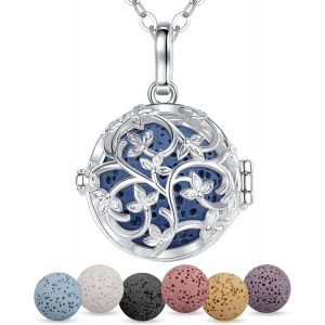 Aromath&eacute;rapie Huiles Collier Diffuseur Essentielles Pour Femmes Collier Pendentif Filles Bijoux Cadeau Avec 7 Pcs Pierre De Lave, Cha&icirc;ne 61cm. - Neuf