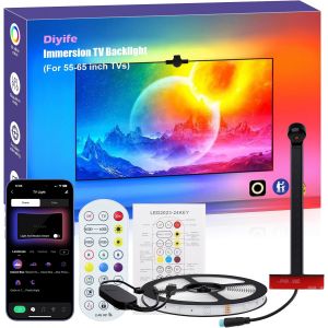 Tv Backlight Avec Ar Farbe Sync Pour T&eacute;l&eacute;viseurs De 55 &Agrave; 65 Pouces,4m Bande Led Tv Smart Rgb Avec Cam&eacute;ra,R&eacute;tro-&Eacute;clairage Led Pour Tv &Agrave; Immersion,T&eacute;l&eacute;commande Et Application - Neuf