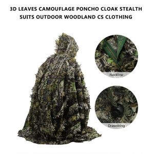 Cape Poncho Camouflage feuilles 3D r&eacute;aliste, tenue furtive d'ext&eacute;rieur, v&ecirc;tements de jeu CS pour la chasse et le tir, livraison rapide - Neuf