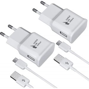 KALANKA-(Lot de 2) USB Chargeur avec 1,5m Cable USB C Rapide Cable pour Samsung Galaxy A15 A14 A13 A05s A04s A54 A53 A52s A42 A34 A33 S8 S8+ S9 Plus S10 S10e, M53 M33 M23 M13, Chargeur Rapide Secteur - Neuf