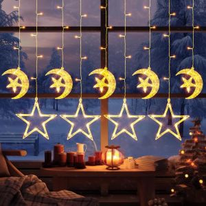 KAL-Guirlande Lumineuse À Piles, 8 Modes Étoile Lune Guirlande Lumineuse Avec Minuterie Mémoire 125Leds Guirlande Lumineuse De Noël/Ramadan Decoration Pour Intérieur/Extérieur Mariage,Fête-2.45M - Neuf