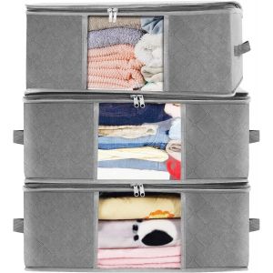 Sac de rangement gris pour vêtements, boîte de rangement sous le lit, tissu de finition, pour ranger couettes, vêtements, literie, imperméable, 48 x 35 x 20 cm - Neuf