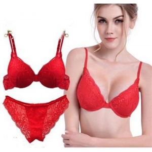 Jlslj-Ensemble Soutien-Gorge En Satin Et Dentelle Push-Up Rembourré - Neuf
