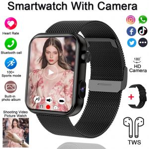 Montre Connect&eacute;e Pour Hommes Et Femmes, Appareil Photo, Prise De Photos, Enregistrement Vid&eacute;o, Moniteur De Sant&eacute;, Sport, Fitness, &Eacute;tanche, Appel Bt, Nouvelle Collection 2025.Black Mesh Belt. - Neuf
