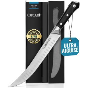 Mevronisshop-Couteau Boucher Professionnel - Cimeterre & Couteau De Boucher 25 Cm - Couteaux De Cuisine - Pleine Soie & Tranchant Rasoir - Design Ergonomique Du Manche - S&eacute;rie Artisanal - Neuf