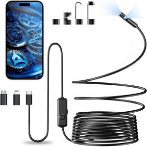 MEVRONISSHOP-Endoscope D'inspection, Camera Endoscopique 1920P HD Serpent Double Objectif, Endoscope Type C, IP68 Etanche Cam&eacute;ra avec 8 Lumi&egrave;res LED pour Smartphone Android et iOS, iPhone, iPad (5 M) - Neuf