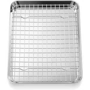 Plaque De Cuisson Avec Grille De Refroidissement: Plaques Et Grilles Pour Cuisson Au Four En Acier Inoxydable,Plat Four Pour Rôti La Maison Cuisine Barbecue 31,5x24,5x2,5cm,Lot De 2 - Neuf