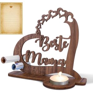 Kalanka-Cadeaux De Fête Des Mères Pour Maman, Photophore Cadeau D'anniversaire « Beste Mama », Bougeoir En Bois, Cadeau Pour La Fête Des Mères, Décoration De Table À Mange - Neuf