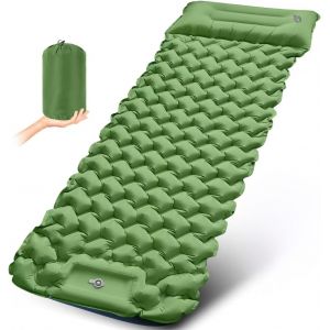 Letnerny-Matelas De Camping Gonflable, 15cm Épaisseur Portable Ultraléger Matelas Autogonflant 1 Personne Imperméable Avec Pompe À Pied & Oreiller, Materiel Camping Durable Pour Voyage, Plage, Vert - Neuf