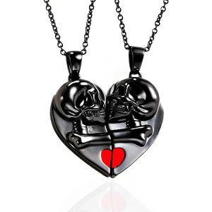 Kal-2 Pcs Colliers De Couple Pendentif Crâne, Colliers Coeur D'amour Pour Lui Et Elle, Bff Collier Assorti Pour Meilleurs Amis, Anniversaire Saint-Valentin Amitié Bijoux Cadeaux, Pour Amis Proches - Neuf