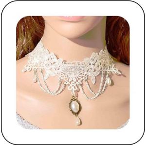 Collier Ras Cou Dentelle Vintage Collier Gothique Blanc Collier Punk Long Collier Ras Du Cou &Agrave; Pompon Pendentif Perl&eacute; Princesse Dentelle Lolita Collier Dentelle &Agrave; Pompon Bijoux Pour Femmes - Neuf
