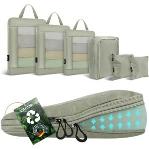 BHHBB-Rangement Valise, Ultraléger Organisateur Valise Compression, Extensible Voyage Packing Cubes Compression Sac Organiseurs de Bagage, Organisateur Valise Compressible (Gris Vert, 6 Pièces) - Neuf