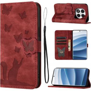 KAL-Housse Protection Pour Redmi Note 14 Pro/Pro+ 5G Pouces Mat&eacute;riau En Cuir Pu Coque Note 14 Pro/Pro+ 5G Avec Fentes Pour Cartes Housse Note 14 Pro/Pro+ 5G Rouge - Neuf