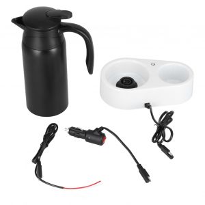 HJLIAN Bouilloire electrique portable de 800 ml pour voiture, distributeur d'eau avec base blanche et joint d'etancheite en silicone pour faire bouillir l'eau en voyage, noir - Neuf