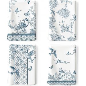 Eryi-Torchons De Cuisine Coton Vaisselle Lot De 4, Serviettes De Cuisine Torchon Vaisselle 100% Coton Avec Accroche Très Absorbant Serviettes De Bar 48 X 70cm Dessin À La Plume - Neuf