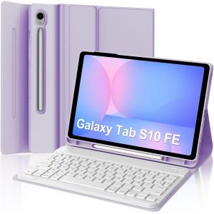 Clavier pour Samsung Galaxy Tab S10 FE 10.9"" 2025/S9 FE 10.9"" 2023, Coque Clavier pour Galaxy Tab S10 FE/S9 FE 10.9"", AZERTY Français Magnétique Détachable Bluetooth, Violet Clair - Neuf