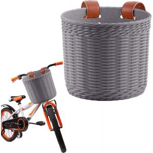 Kal-Condamner Panier Velo Enfant, Gris Panier Velo Avant, Deux Sangles Réglables & Détachable, Enfants Avant Guidon Paniers, Panier Vélo Pour Filles Garçons - Neuf