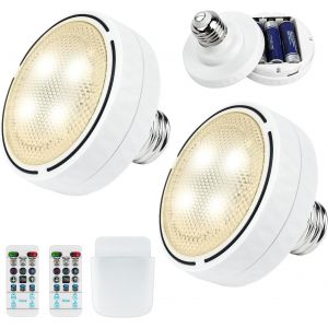 Kal-Led Culot Edison À Vis E27, Ampoule Led Alimentée Par Piles Aa Avec Télécommande, Applique Murale Sans Fil E26/E27 À Intensité Variable, Les Ampoules Halogènes Edison 2pcs - Neuf