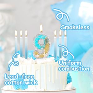 Bougie D'Anniversaire Bleue En Forme De Chiffre 26 Pour Gar&ccedil;ons Et Filles, D&eacute;corations De G&acirc;teau D'Anniversaire Pour Gar&ccedil;ons Et Filles, Bougies Bleues Argent&eacute;es Pour Hommes Et Femmes, D&eacute;cora[Z7715] - Neuf