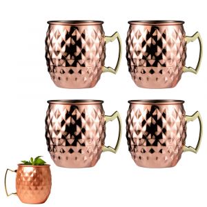 Lot De 4 Tasses Moscow Mule En Acier Inoxydable De 530 Ml, Finition Martel&eacute;e. - Neuf