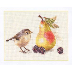 Kit Point De Croix Compt&eacute; "Oiseau Et Poire" 17x11 Cm - Neuf
