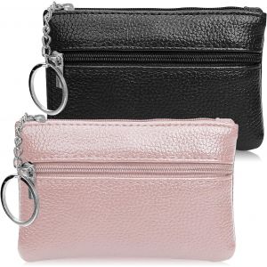 KALANKA-2 Pièces Porte-Monnaie, Porte-Monnaie à Fermeture Éclair Porte-clés Femme Petit Porte-Monnaie Fille Garçon Porte-Monnaie Mini Pochette Portable pour Femmes Hommes (Noir + Rose) - Neuf