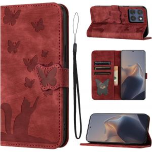 Kal-Coque Pour Motorola Edge 60 Fusion(6,67 Pouces) 5g Housse De Protection Premium Pu Cuir Portefeuille Protection Porte Carte Fonction Support Flip Case Pour Motorola Edge 60 Fusion-Rouge - Neuf