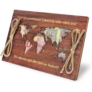 Carte du monde en bois-Cadeau de mariage pour couple de mariés-Cadeau de mariage personnalisé-Lune de miel-Carte du monde rouge e - Neuf
