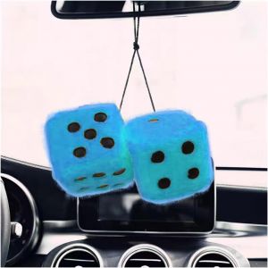 KAL-Cube De D&eacute;s De Peluche Suspendu, D&eacute;s En Peluche Avec Pois &Agrave; Suspendre Au R&eacute;troviseur Effet R&eacute;tro, Cube En Peluche Voiture Fuzzy Dice Pour Voiture Int&eacute;rieur, Surface De R&eacute;frig&eacute;rateur(Bleu) - Neuf