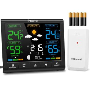 Stations m&eacute;t&eacute;o avec capteur ext&eacute;rieur, affichage LCD, thermom&egrave;tre ext&eacute;rieur pour des donn&eacute;es m&eacute;t&eacute;o pr&eacute;cises, utilisation simple, haute lisibilit&eacute;, incluant USB et piles (246250 avec piles) - Neuf