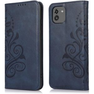 Sansh-Coque Compatible Avec Galaxy A03 (Pas Pour A03s),Magnetique Flip Embossée Case Portefeuille Etui Pour Galaxy A03 Cover - Bleu - Neuf