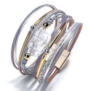 Cuir Bracelet Manchette Perle Baroque Wrap Bracelet Magnifique Tube D'or Bracelet Magn&eacute;tique Boh&egrave;me Bracelet Boh&egrave;me Bijoux Bracelet Cadeau Pour Les Femmes Teen Femme Soeur - Neuf