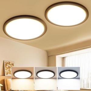 Lot De 2 Plafonnier Led, 3000k 4000k 6500k 3 Couleurs Lampe Plafond, 18w 2100lm, Moderne, Rond, Ip44 Etanche Plafonnier Salle De Bain Pour Cuisine, Chambre,Couloir, Garage, Balcon - Neuf