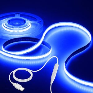 Trahoo-Bande Lumineuse Led Cob Bleue Usb 1m &Agrave; Intensit&eacute; Variable Bande Lumineuse Flexible 320led/M Sans Points &Eacute;clairage Led Tv Avec 1,5m Aliment&eacute; Par Usb Pour R&eacute;tro&eacute;clairage De Moniteur D&eacute;coration - Neuf