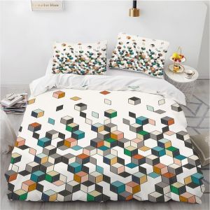 Children's Bedding Set 90 X 190 Cm,Colour Grid Duvet Cover 90 X 190 Cm,Printed Microfibre With Zip,1 Duvet Cover Sets 2 Pillowcases 65 X 65 Cm - Neuf