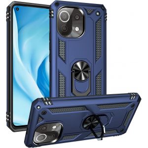Kal-Coque Pour Xiaomi Mi 11 Lite 5g/4g/11 Lite 5g Ne + Hd Verre Trempé, Étui Protection Tpu/Pc Souple Durable Avec Support De 360° Rotation Anneau Antichoc Armor Box Coque, Noir - Neuf