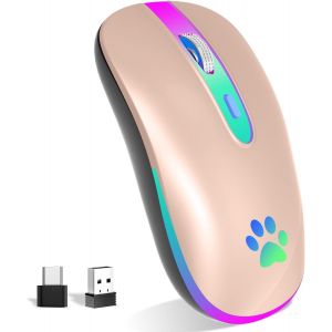 KALANKA-Souris sans Fil Rechargeable, Souris Bluetooth Rétroéclairée de 7 Couleurs avec Mini récepteur USB de 2,4G, Souris Gamer pour PC, Mac, Ordinateur Portable, Chromebook, Notebook,Windows,Andrio - Neuf