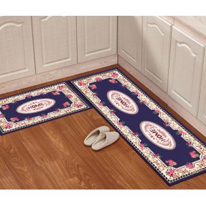 (Bleu)2 Morceaux de Cristal de Velours antidérapant de Cuisine Tapis de Sol Imperméable et résistant à l'Huile Peut Être Nettoyée - Neuf