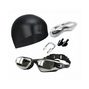 Ensemble Lunettes Et Bonnet De Natation Antibu&eacute;e Pour Jeunes - Anti-Fuites, Ajustement R&eacute;glable, Pince-Nez Et Bouchons D'oreilles Inclus - Noir - Neuf