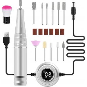 Lime A Ongle Electrique, 35000rpm Ponceuse Pour Ongles Professionnel Ongles Manucure Machine, Puissant Moteur 11 In 1 Portable Kit De Manucure Pedicure Salon Et Maison (Argent) - Neuf