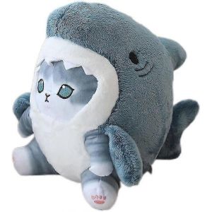 Jouet En Peluche De Chat De Requin,Crevettes Frites Mignonnes Requin Peluche Animaux Poupée,Kawaii Requin Chat Coussin En Peluche Jouet D'anniversaire Pour Enfants Garçons Filles (8 Pouces,Bleu Gris) - Neuf