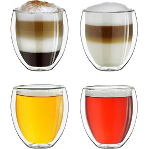 Tianyi-Ensemble De 4 Verres Thermique À Double Paroi Xxl Bellied, Résistant À La Chaleur En Verre Borosilicaté, Verre À Café/Thé | 400ml - Neuf