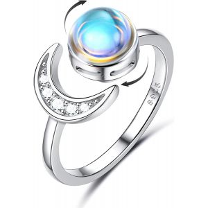 Kahfl-Bague Anti Stress En Argent Sterling 925 Pour Femme Plaquée Blanc 18 Carats Cz Bague Ouvert Pour Anti Stress Réglable Étoile Lune Spinner Ring Fidget Ring Pour Femme Anxiety - Neuf